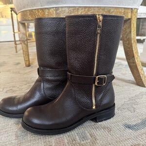 Jimmy Choo pebbled leather chocolate brown moto boots 39.5